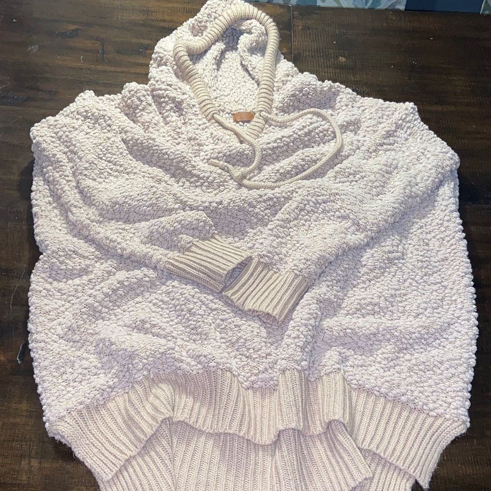 POL Cream Textured Sherpa Hoodie Sweater